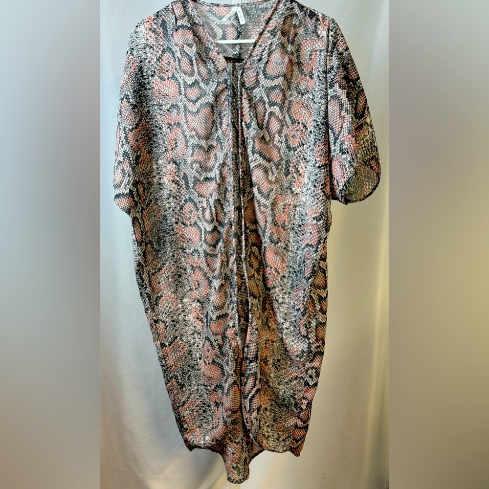 Live‎ 4 Truth Pink & Gray Snakeskin Open Front Duster Kimono Lightweight Sheer L